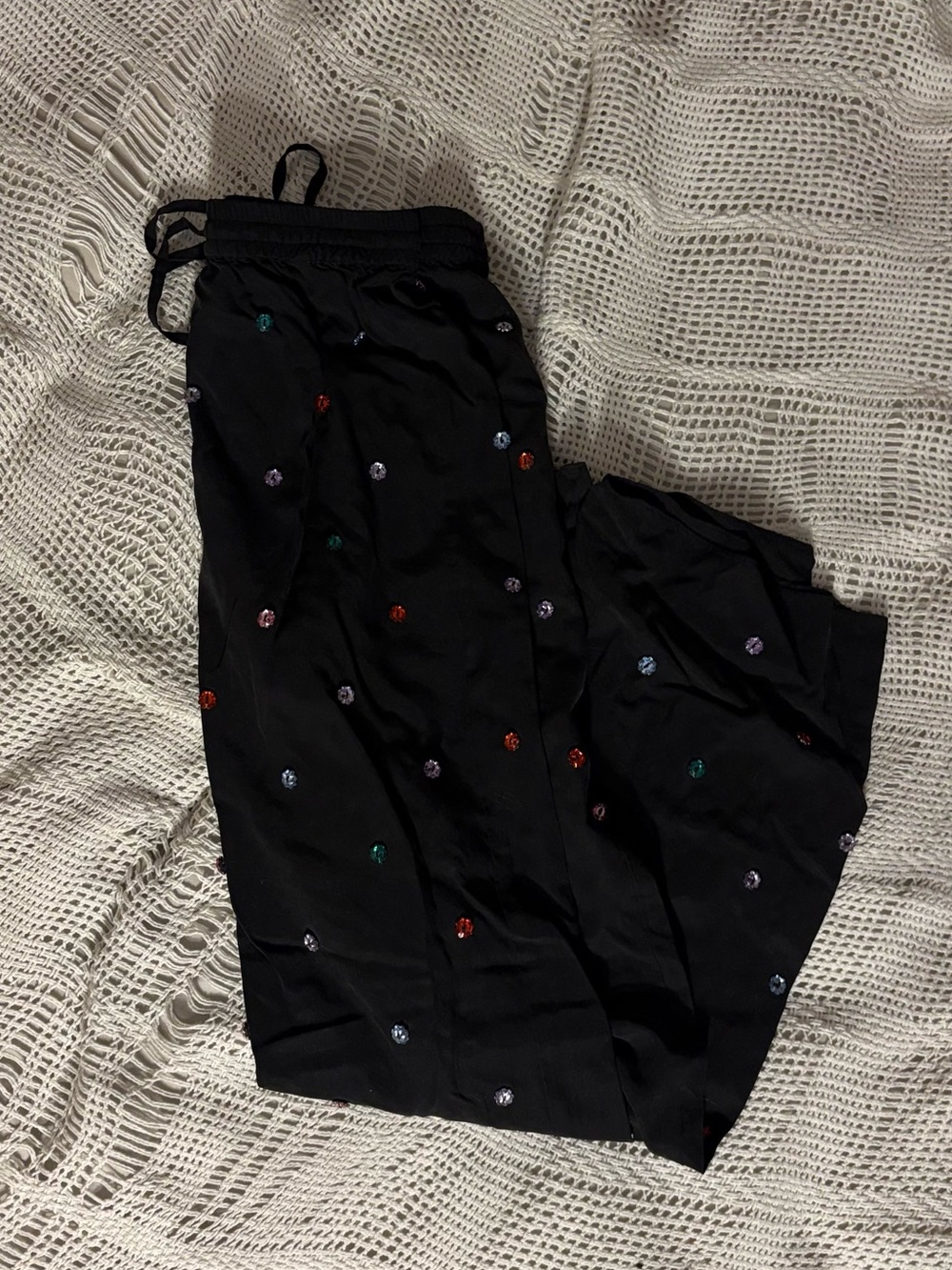 Hill House Black Lounge Pants with Multicolor Embroidered Sequins